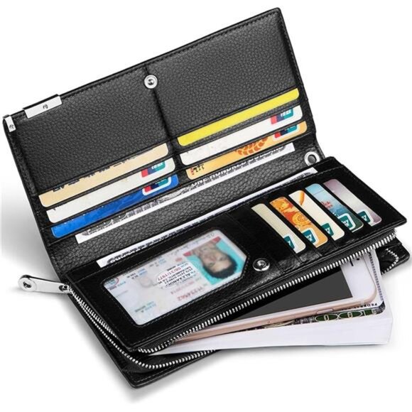 Long Wallets for Men Leather RFID Blocking Bifold Wallet with Zipper - Picture 3 of 7